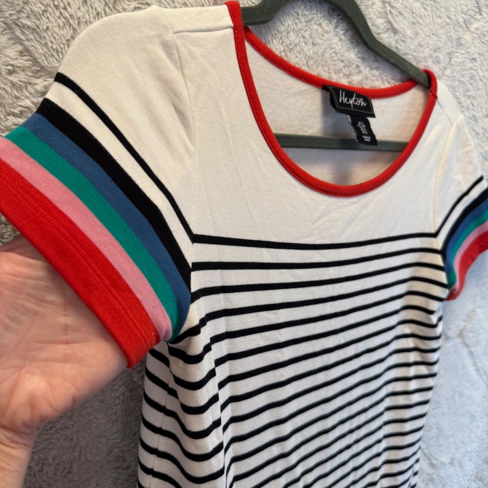 Heyton Striped Modal Knit T Shirt Dress Size Small White Rainbow Y2K Preppy